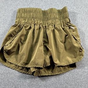 Free People Movement Shorts Womens Medium Metallic Brown Gold Elastic High Waist